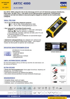 GYS ARTIC 4000 029583 Automatisches Batterieladegerät 6 Und 12V -Werkzeug Store 029583td