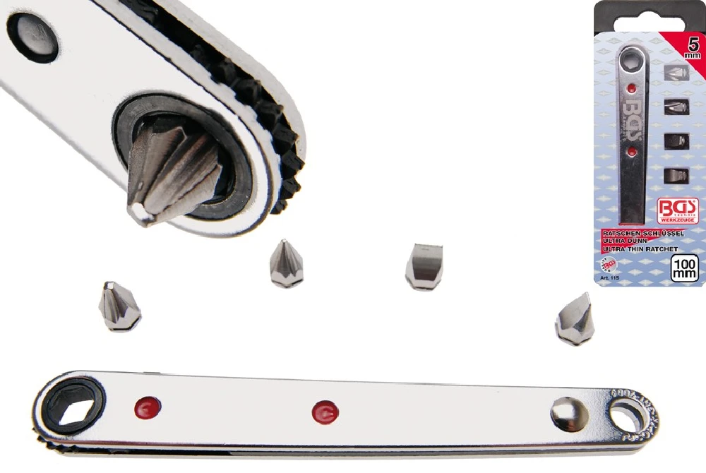 BGS Spezial-Bitknarre, Ultra Dünn | Abtrieb Innensechskant 6,3 Mm (1/4") | Inkl. 4 Spezial-Bits – 115 3 BGS Spezial-Bitknarre, Ultra Dünn | Abtrieb Innensechskant 6,3 Mm (1/4") | Inkl. 4 Spezial-Bits – 115