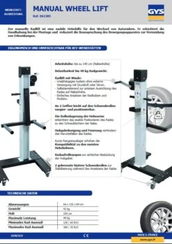 GYS Manueller Radmontageheber - D61385 -Werkzeug Store 61385Ebnwdp3Nex35y