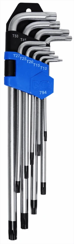 BGS Winkelschlüssel-Satz | Extra Lang | T-Profil (für Torx) Mit Bohrung T10 - T50 | 9-tlg. – 794