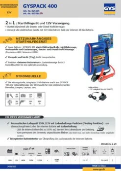GYS GYSPACK AUTO Netzunabhäniges Starthilfegerät 12V 480A 7kg - 025455 -Werkzeug Store TM 025455fFr7PO66CaR68